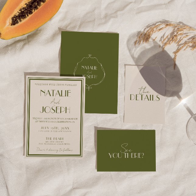 Invitation Classy Old Money Olive Green Luxury Retro Wedding (Créateur téléchargé)