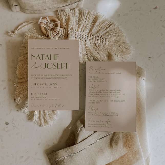 Invitation Classy Olive Green Fancy Retro All In One Wedding (Créateur téléchargé)