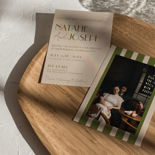 Invitation Classy Olive Green Old Money Retro Photo Wedding (Créateur téléchargé)