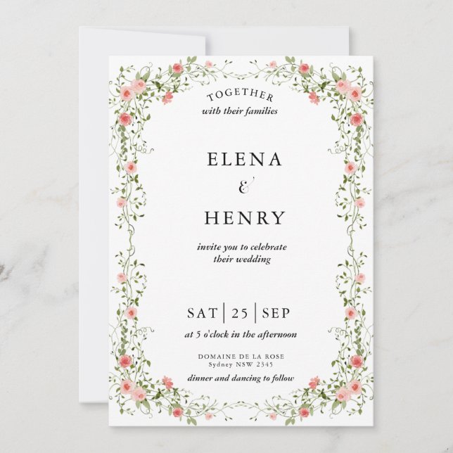Invitation Classy Pastel Fleur sauvage Secret Garden Wedding (Devant)