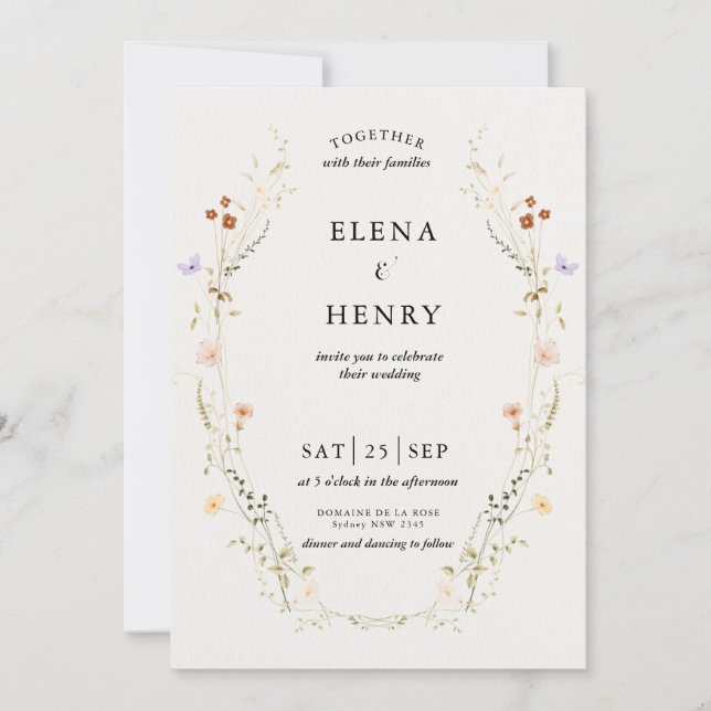 Invitation Classy Pastel Fleur sauvage Secret Garden Wedding (Devant)