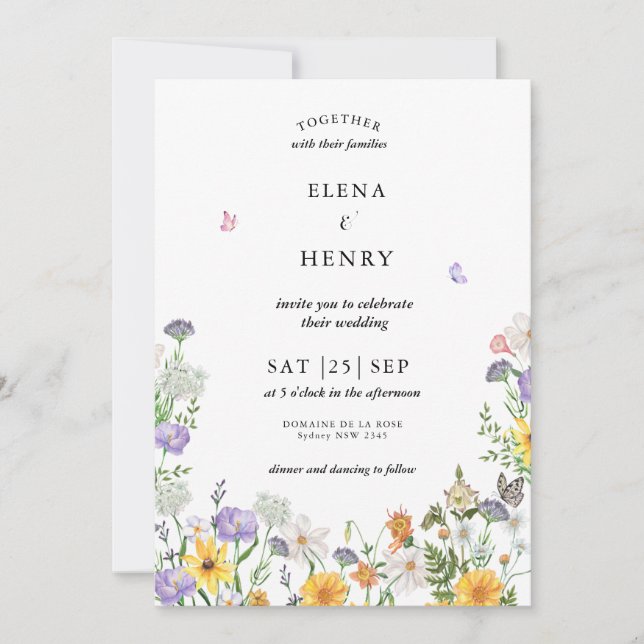 Invitation Classy Pastel Fleur sauvage Secret Garden Wedding  (Devant)