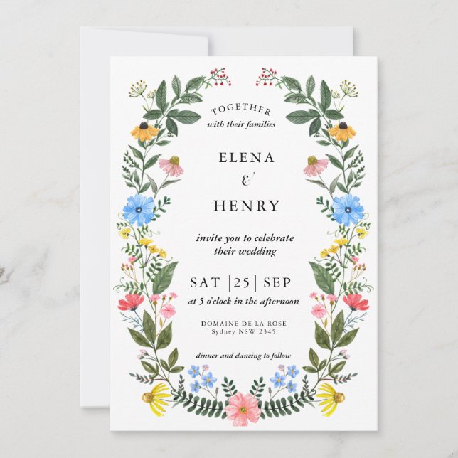 Invitation Classy Pastel Fleur sauvage Secret Garden Wedding  (Devant)