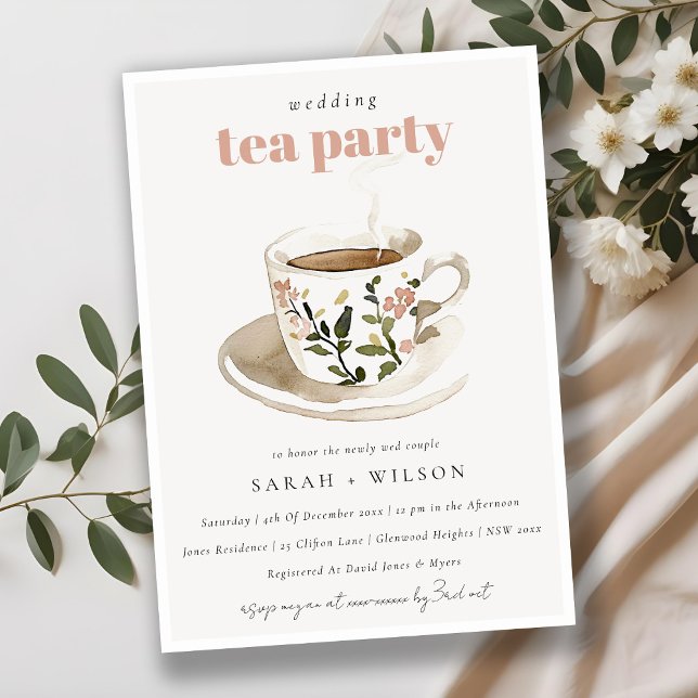 Invitation Classy Pastel Floral Tea Cup Wedding Tea Party  (Créateur téléchargé)