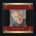 Invitation Classy Red, Black et Gold 70e anniversaire fête<br><div class="desc">Belle photo rouge, noir et or 70ème anniversaire modèle invitation fête. Cette invitation à la fête d'anniversaire rouge, noir et or élégante et classe est facilement customisée pour votre événement en cliquant simplement sur le bouton "Customiser!" pour commencer à ajouter vos détails d'événement, le style de police, la taille et...</div>