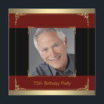 Invitation Classy Red, Black et Gold 70e anniversaire fête<br><div class="desc">Belle photo rouge, noir et or 70ème anniversaire modèle invitation fête. Cette invitation à la fête d'anniversaire rouge, noir et or élégante et classe est facilement customisée pour votre événement en cliquant simplement sur le bouton "Customiser!" pour commencer à ajouter vos détails d'événement, le style de police, la taille et...</div>