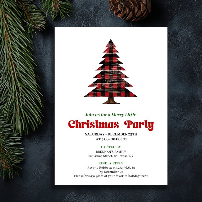 Invitation Classy Red Black Plaid Festive Editable Invite (Classy Red Black Plaid Festive Editable Invite)