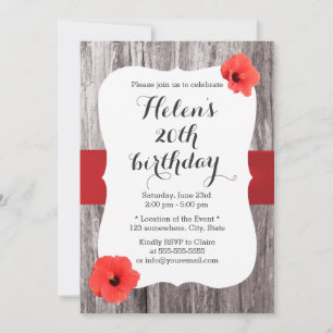 Invitation Classy Red Hibiscus Wood Arrière - plan fête d'ann