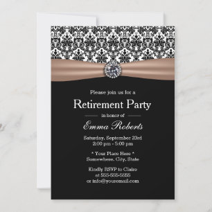 Invitation Classy Ribbon & Damask Diamond Retraite Party