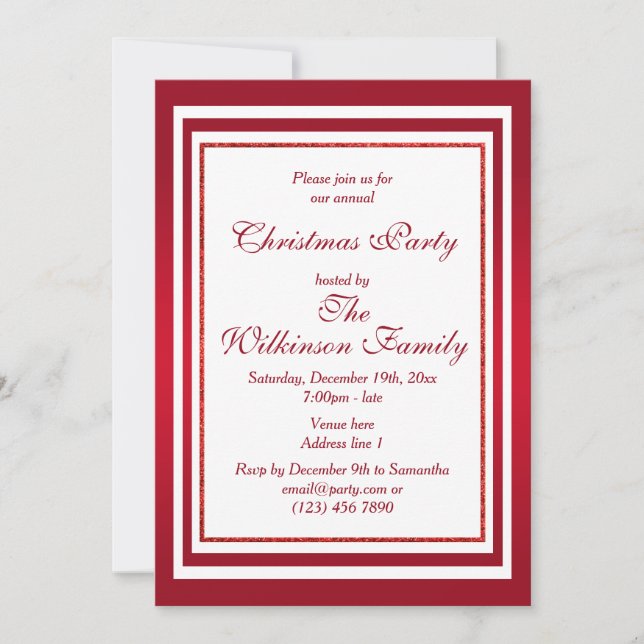 Invitation Classy Ruby Red & White Christmas Party (Devant)