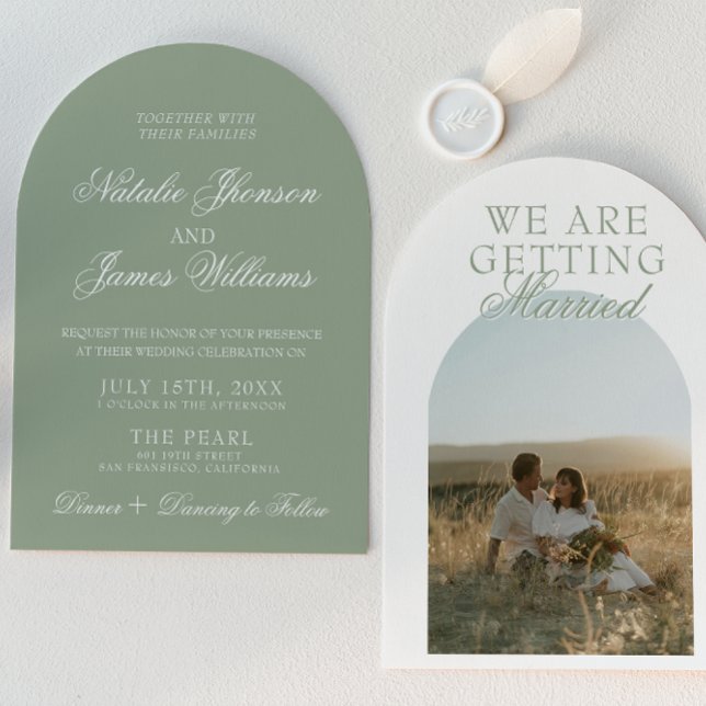 Invitation Classy Sage Green Luxury Boho Arched Wedding (Créateur téléchargé)