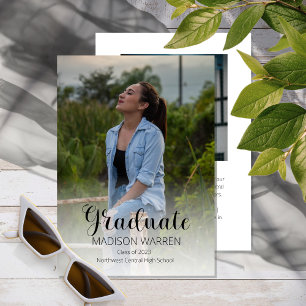 Invitation Classy Script Graduate Deux Diplôme Photo Blanc