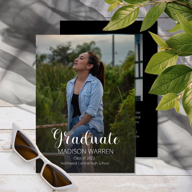 Invitation Classy Script Graduate Deux Diplôme Photo Noir (Créateur téléchargé)