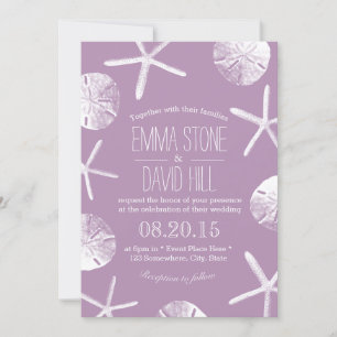 Invitation Classy Violet Starfish & Sand Dollar Beach Mariage