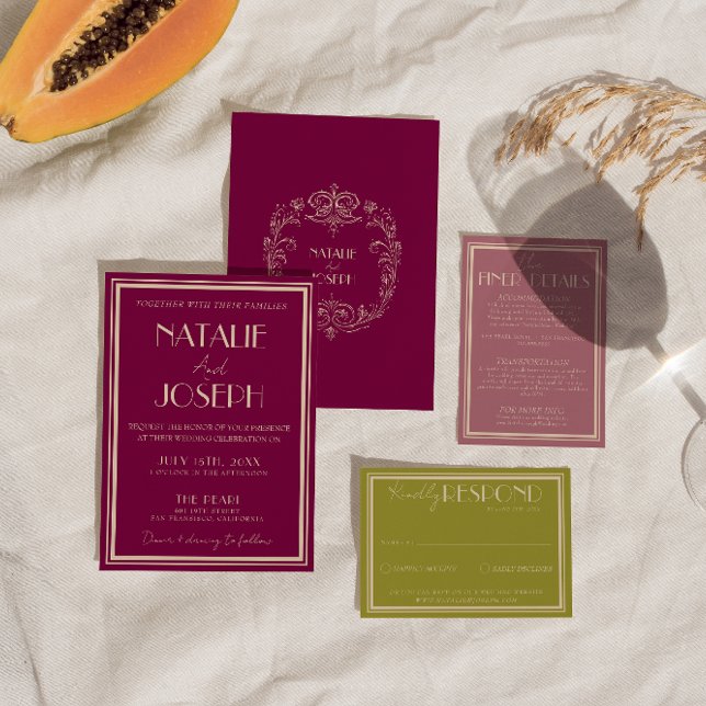 Invitation Classy Wine Dusty Rose Old Money Retro Wedding (Créateur téléchargé)