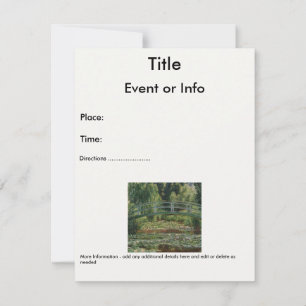 Invitation Claude Monet Japon Footbridge & Water Lily Pool