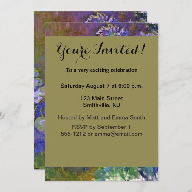 Invitation Claude Monet Water Lilies Agapanthus (Devant / Derrière)