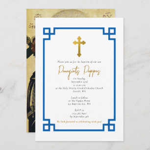 Invitation Clé Bleue Grecque Orthodoxe Christening Garçon Bap