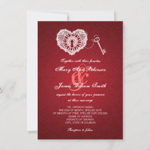 Invitation Clé De Mariage Élégante À Mon Coeur Rouge