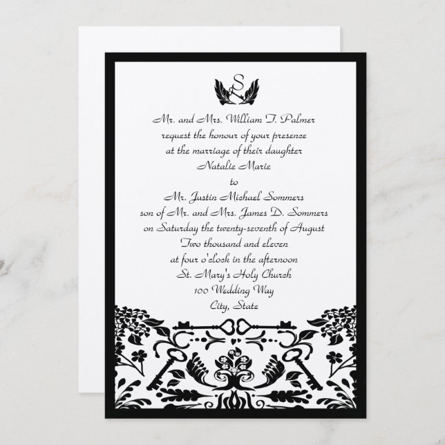 Invitation Clé de mon coeur / Mariage (Devant / Derrière)