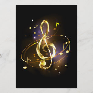 Invitation Clé de Sol Musicale en Or