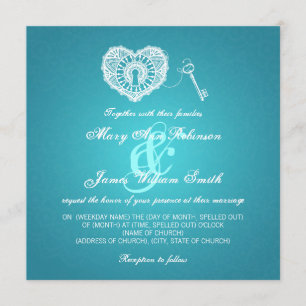 Invitation Clé élégante de mariage à ma turquoise de coeur