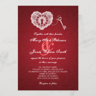Invitation Clé élégante de mariage à mon rouge de coeur