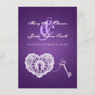 Invitation Clé élégante de réception de mariage à mon pourpre