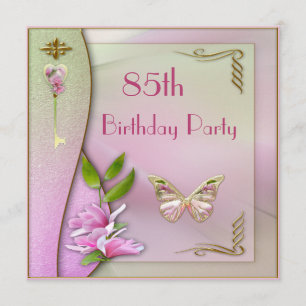 Invitation Clé glamour, Magnolia & Papillon 85e anniversaire