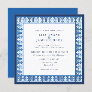 Invitation Clé grecque bleue méditerranéenne