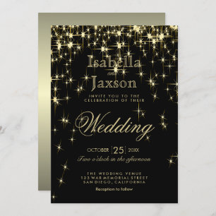 Invitation Clé noir et or Starlights