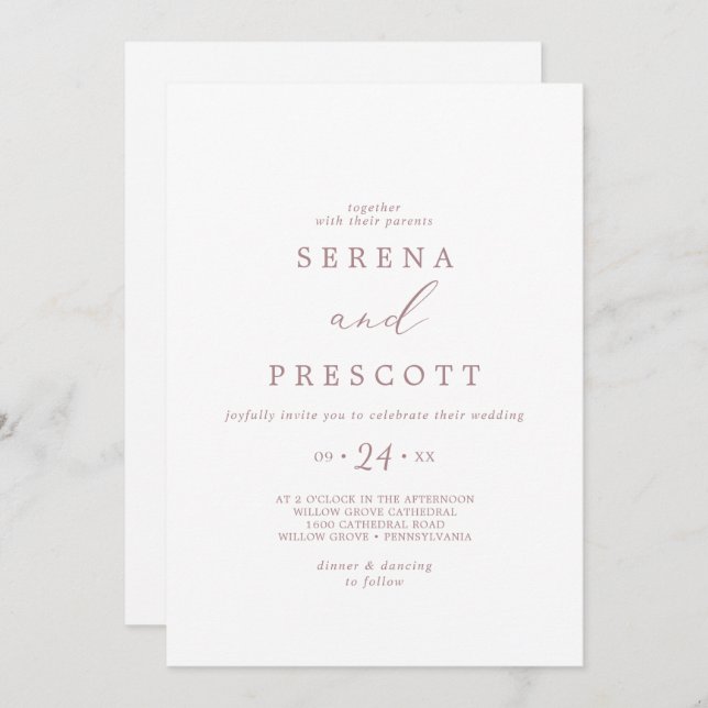 Invitation Clé Rose Gold Calligraphie Décontracté Mariage (Devant / Derrière)