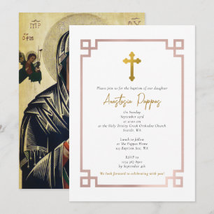 Invitation Clé rose Grèce orthodoxe Christening Girl Baptême