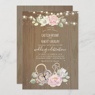 Invitation Clé Vintage rustique et Mariage de verrouillage