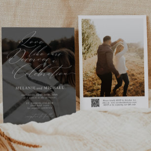 Invitation Clean Classic Modern Script QR Code Mariage photo