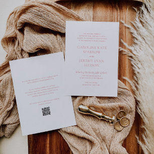 Invitation Clean Pink QR Code Mariage élégant