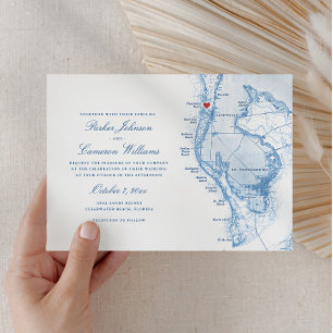 Invitation Clearwater Beach FL Map Élégant Mariage Bleu