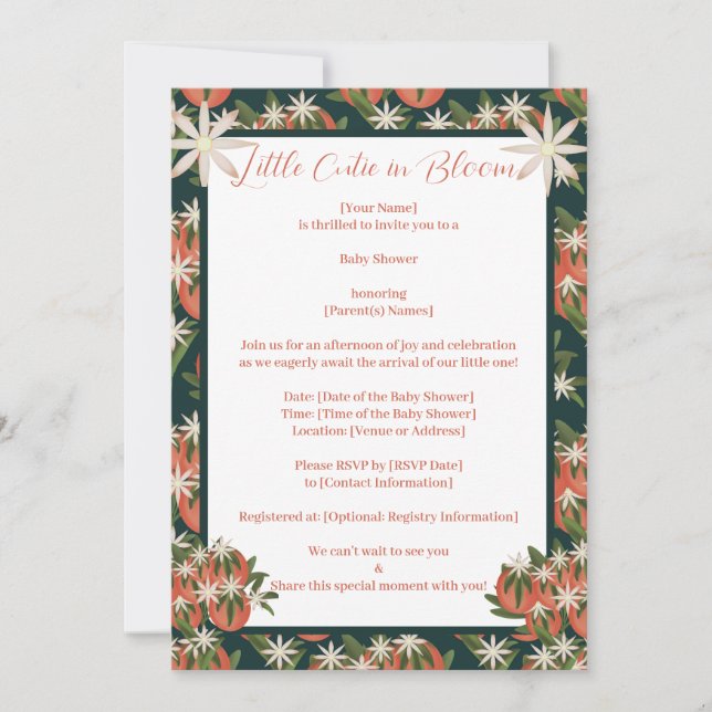 Invitation Clémentine Little Cutie| Baby shower à thème Citru (Devant)