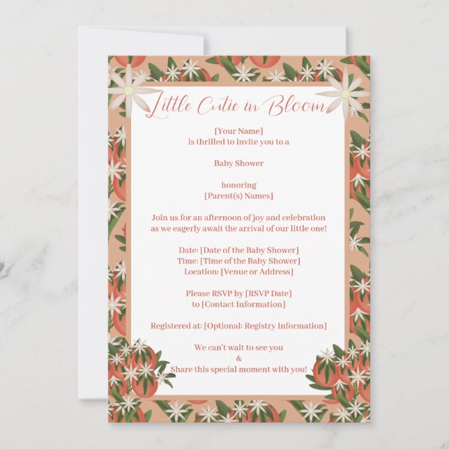Invitation Clementine Little Cutie |Baby shower de thème Citr (Devant)