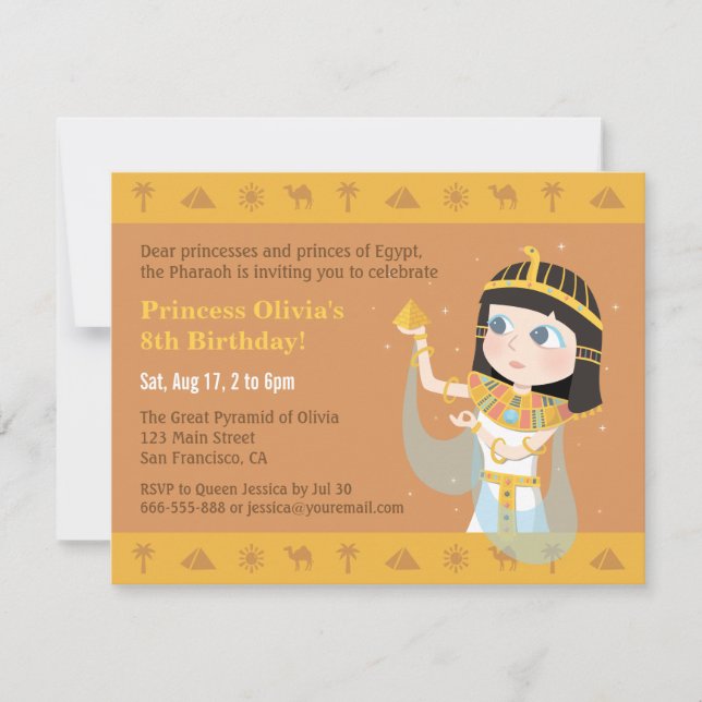 Invitation Cleopatra Egyptian Theme Anniversaire de enfant Pa (Devant)