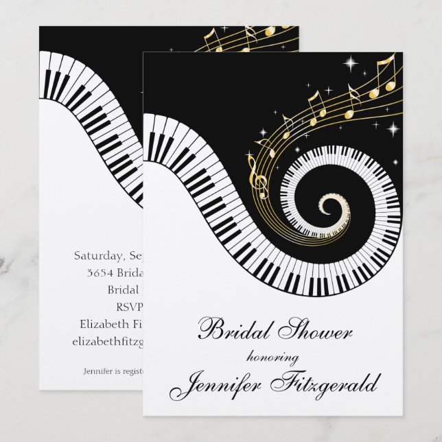 Invitation Clés de piano et Fête de la mariée d'or de notes (Devant / Derrière)
