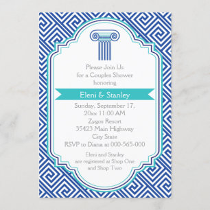 Invitation Clés grecques & colonnes bleues couples wedding sh