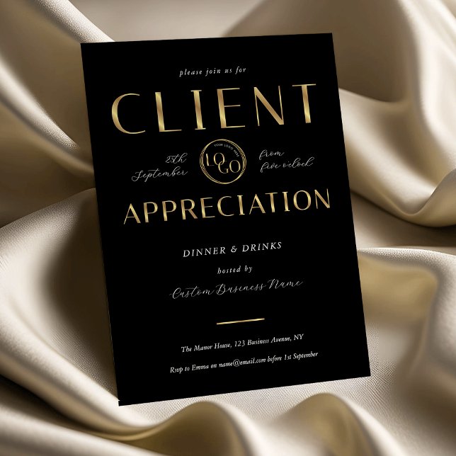 Invitation Client Appreciation Day Black & Gold Logo Company (Créateur téléchargé)