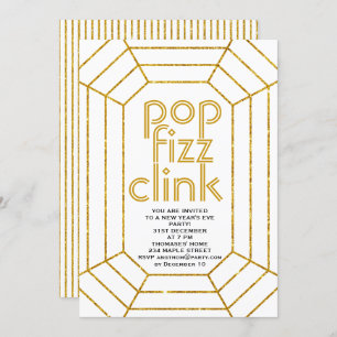 Invitation Clin pop pop or Art Déco soirée réveillon du Nouve