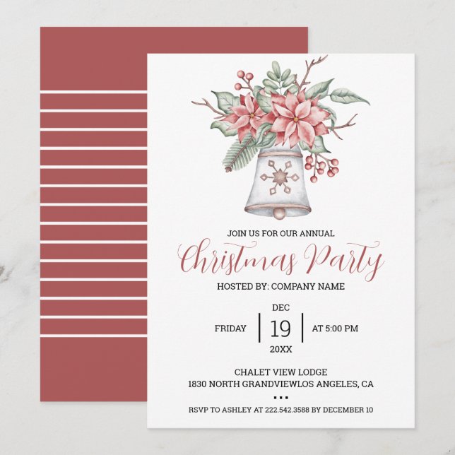Invitation Cloche de Noël aquarelle  (Devant / Derrière)