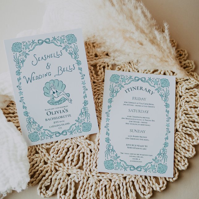 Invitation Clochers de mariage Coquillages Enterrement de vie (Seashells Wedding Bells Whimsical Bachelorette Invitation)