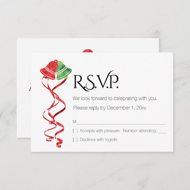 Invitation Cloches d'aquarelle/Mariage de Noël/carte RSVP (Devant / Derrière)
