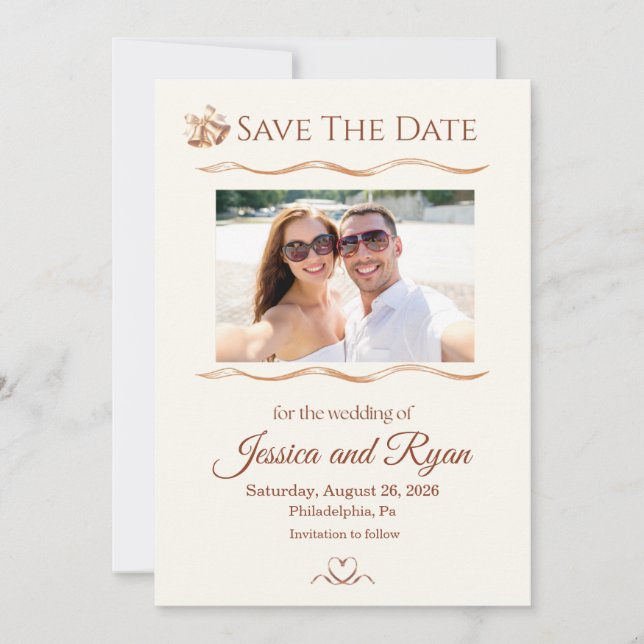 Invitation Cloches de mariage avec photo Save the Date (Devant)