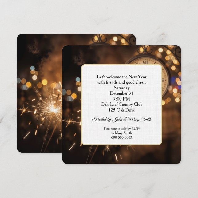 Invitation Clock Countdown for New Year Eve's Party (Devant / Derrière)