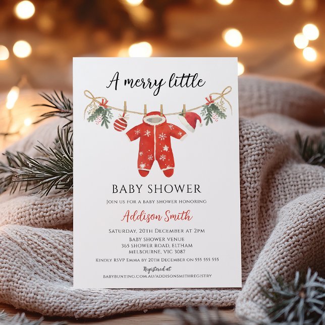 Invitation Clothes Red Merry Little Baby Shower Baby Shower  (Christmas Baby Shower Invitation, Merry Little Baby Shower Theme Invitation Boy,
Christmas Themed)